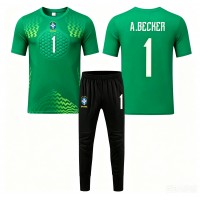 Stroje piłkarskie Brazylia Alisson Becker #1 Bramkarskie Koszulka Wyjazdowej dla dzieci MŚ 2026 Krótki Rękaw (+ szorty)